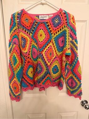 Jay Jacob’s Multicolor Crochet Diamond-Pattern Women's Sweater